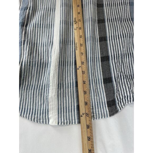 Women's Large Lucky Brand Blue Striped Long Sleeve Blouse Top V-Neck Casual - Picture 15 of 15